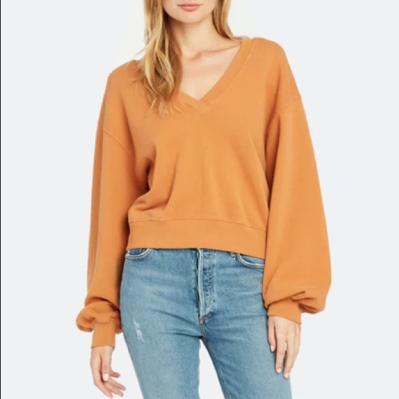 AGOLDE V Neck Balloon Sleeve Sweatshirt in Umber - Picture 11 of 16
